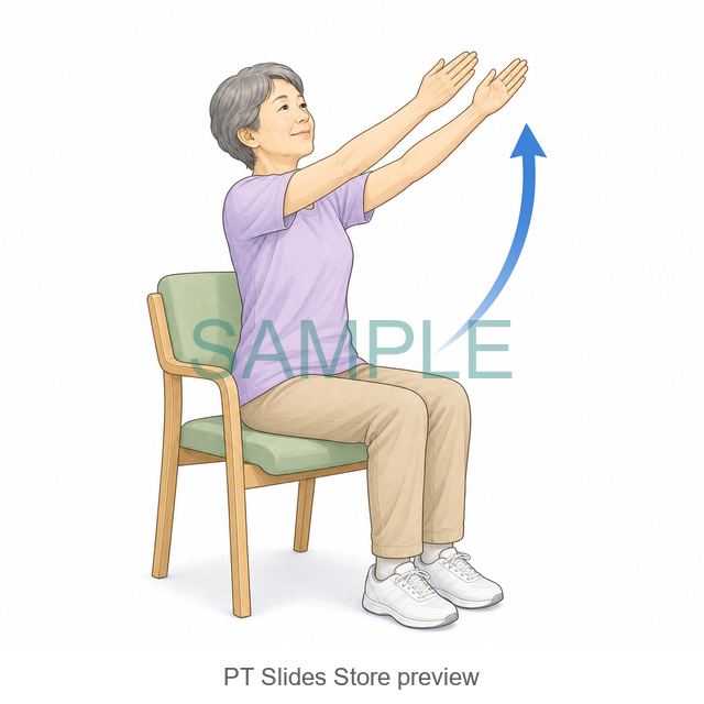 肩の自主トレ資料に使える座位肩屈曲リーチのイラスト